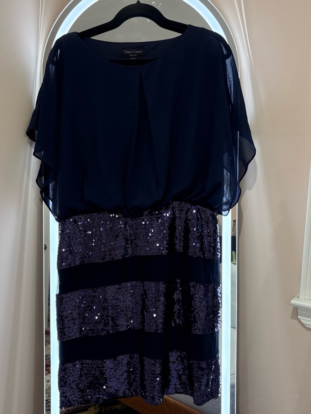 Daisy Fuentes Navy Sequin Stripe Mini Dress